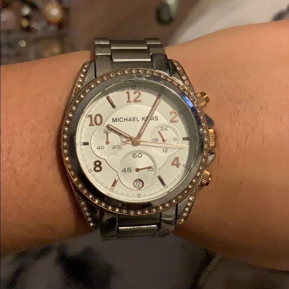 Silver Michael Kors watch with rose gold trim